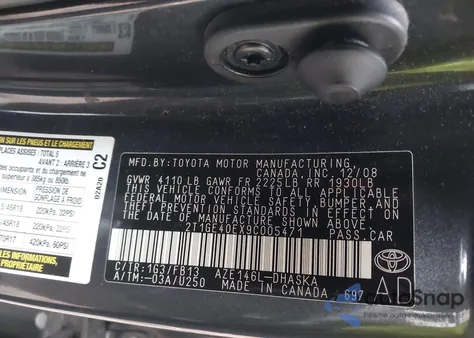 2009 Toyota Matrix Xrs from USA, damaged, VIN 2T1GE40EX9C005471